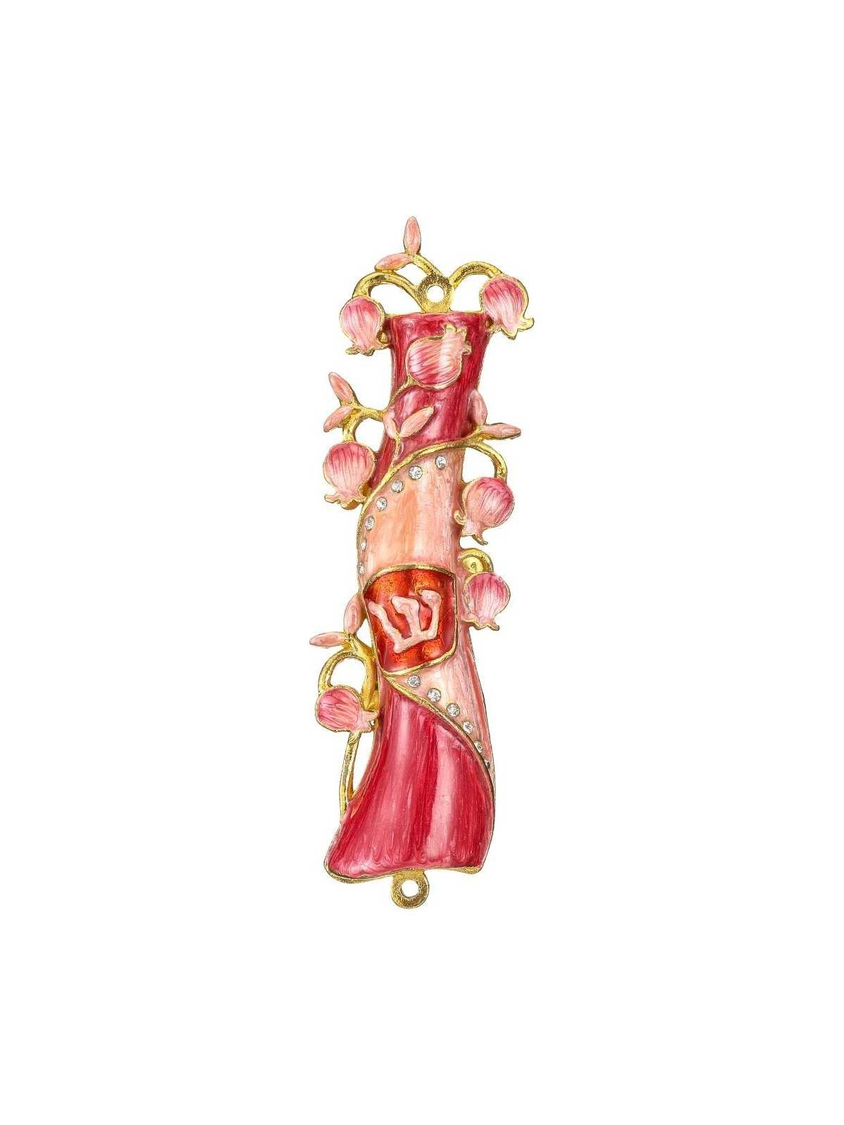 Red and Pink Hand Painted Crystalled Pomegranate F | Mezuzahs | Judaic